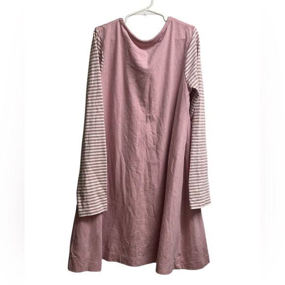 Mini Boden Long Sleeve Pink Striped Bird Tree Patchwork Appliqué Dress SZ 9-10Y - Picture 2 of 4